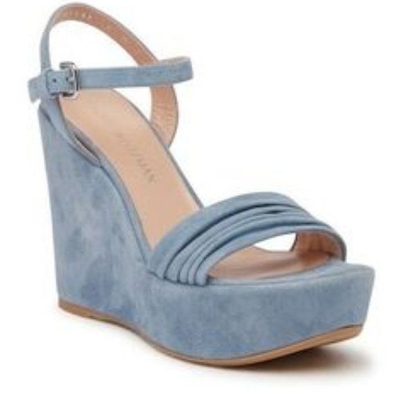 NIB Stuart Weitzman Sundraped Platform Wedge Sandal - Jeans Suede Heels
